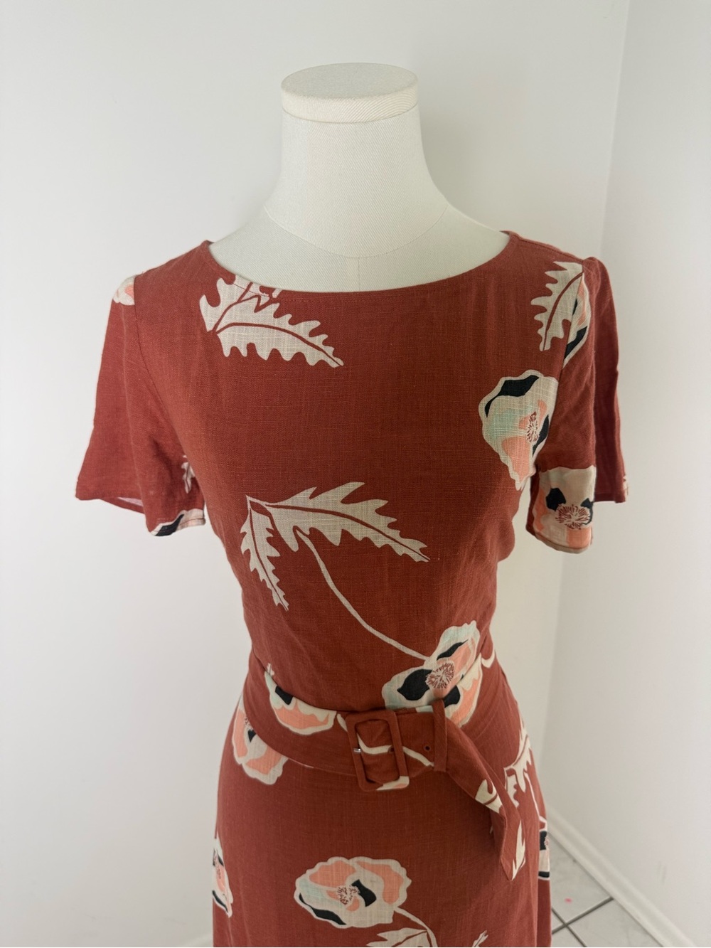 Ann Taylor Rust Floral Midi Dress with Belt - Picture 5 of 10